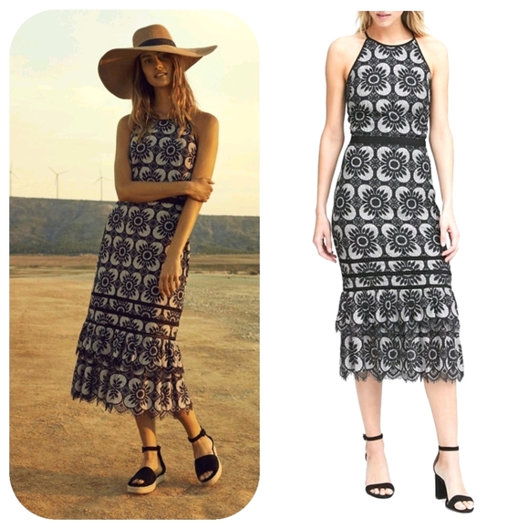 Banana Republic Dresses & Skirts - Banana Republic Floral Embroidered Lace Halter Midi Dress Grey Charcoal Size 2